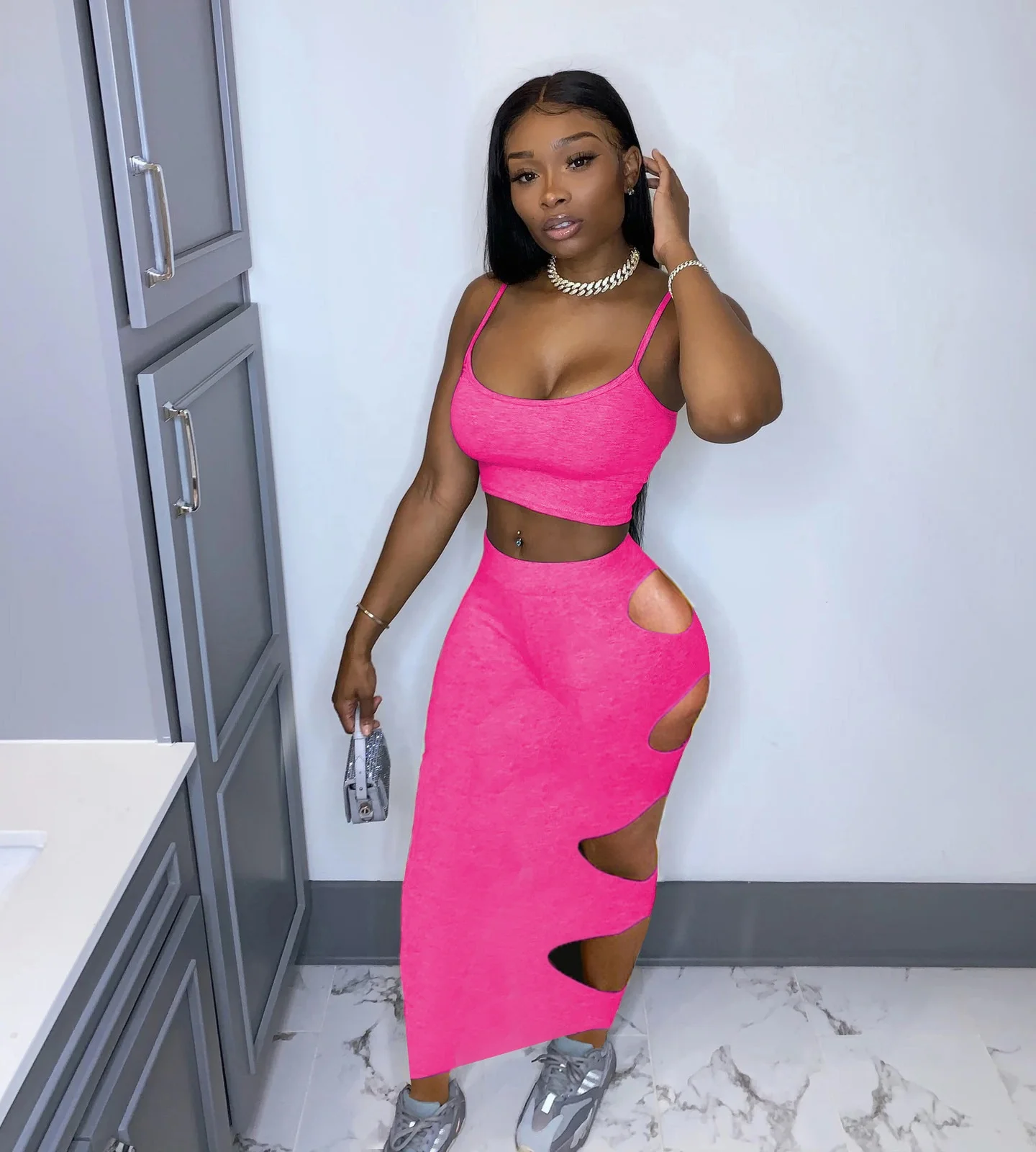 Summer 2021 Women Club Wear Two Piece Sexy Halter Top Corset Hollow Out Long Skirt Set
Summer 2021 Women Club Wear Two Piece Sexy Halter Top Corset Hollow Out Long Skirt Set