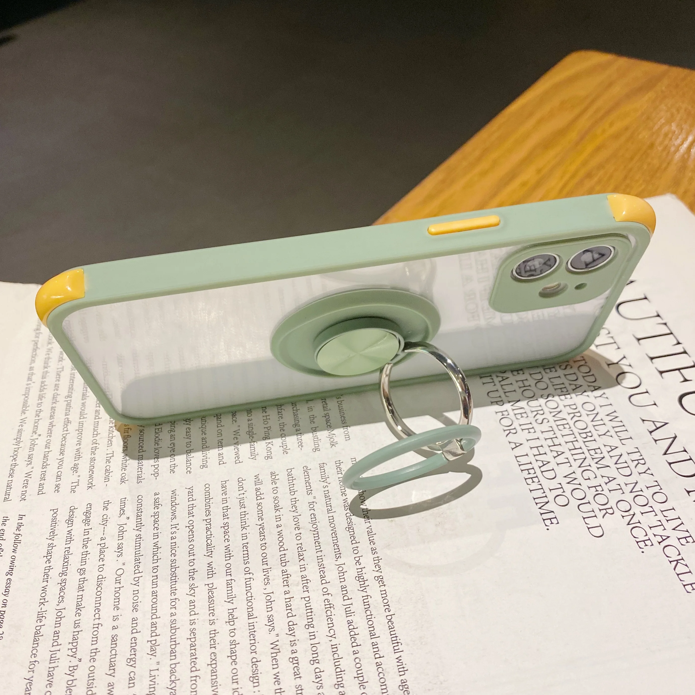 Double Ring Bracket Translucent Handphone Casing TPU PC Clear Cell Phone Case, Matcha green / dark green / yellow / purple / orange / black
Double Ring Bracket Translucent Handphone Casing TPU PC Clear Cell Phone Case, Matcha green / dark green / yellow / purple / orange / black