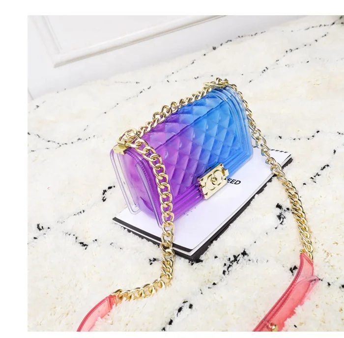 2021 New Transparent Jelly Bag Ladies PVC Gradient Color Small Square Rainbow Chain Shoulder Crossbody Bag, Custom colors
2021 New Transparent Jelly Bag Ladies PVC Gradient Color Small Square Rainbow Chain Shoulder Crossbody Bag, Custom colors