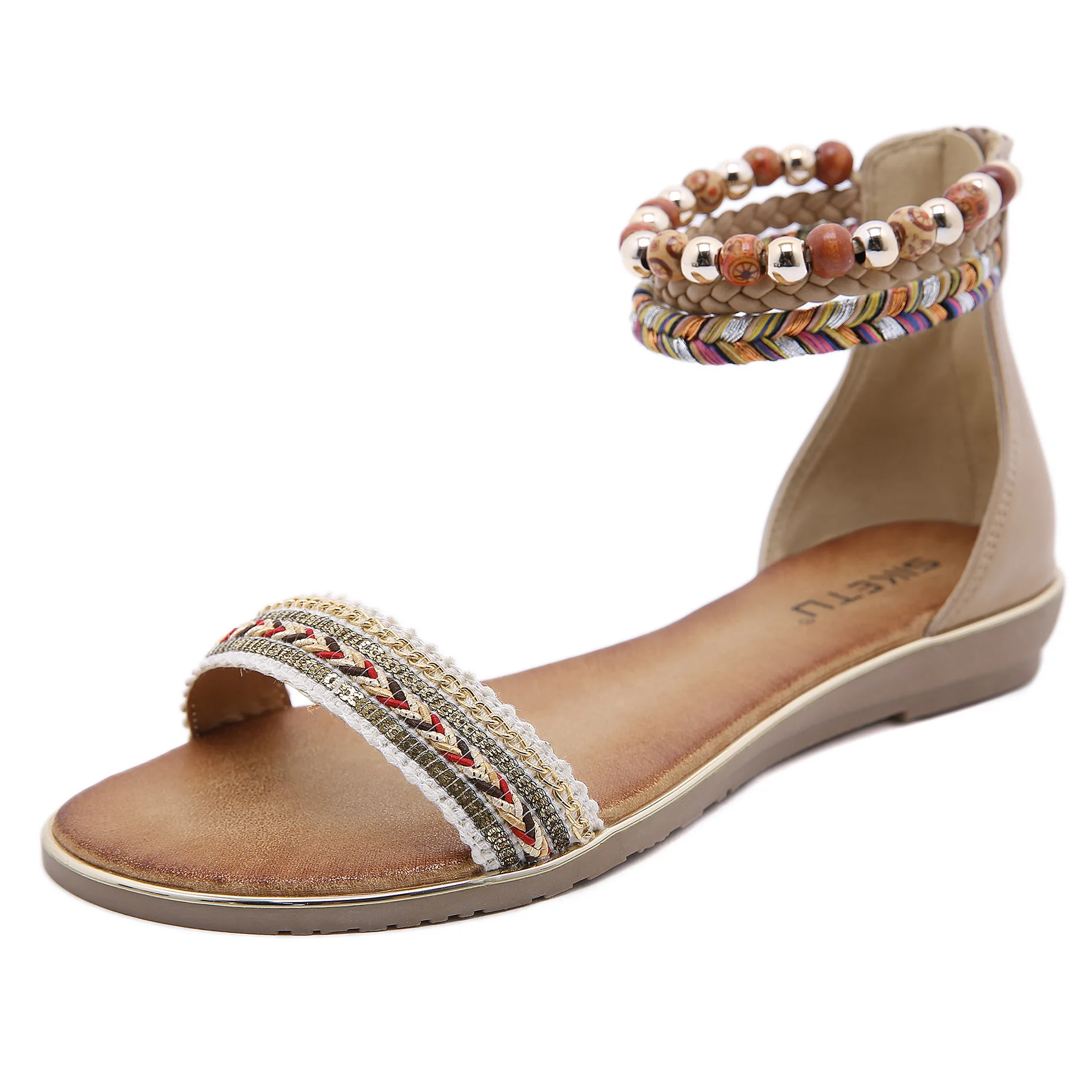 Dropshipping Ladies Summer Sandals Solid Color Open Toe Hollow Beaded Ankle Wrap Women Flat Sandals
Dropshipping Ladies Summer Sandals Solid Color Open Toe Hollow Beaded Ankle Wrap Women Flat Sandals
