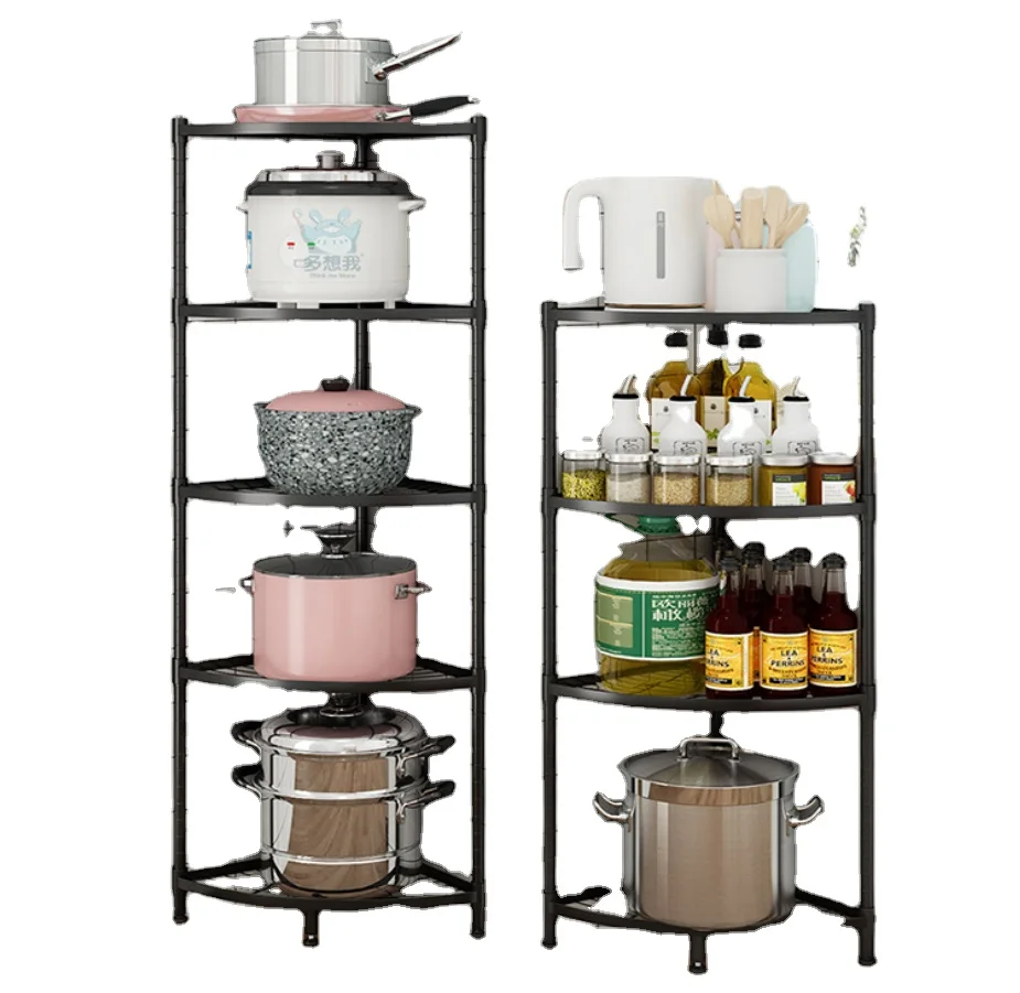 

Black Floor Multi Layer Household Triangular Seasoning Pots Corner Plate Kitchen Shelf Home Storage Organizers Racks