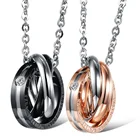 Trendy 316l Stone Three Ring Shape Pendant Stainless Steel Necklace Chain