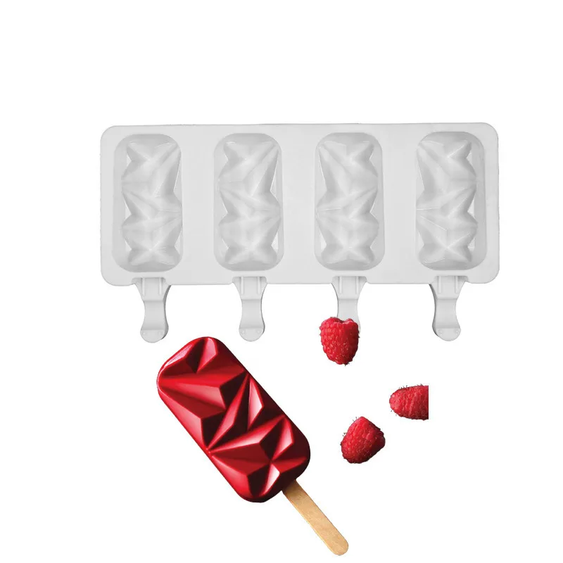 New design Irregular gem shape popsicle mold silicone ice pop mold 4 cavity diamond shock cakesicle mold, As photo
New design Irregular gem shape popsicle mold silicone ice pop mold 4 cavity diamond shock cakesicle mold, As photo
