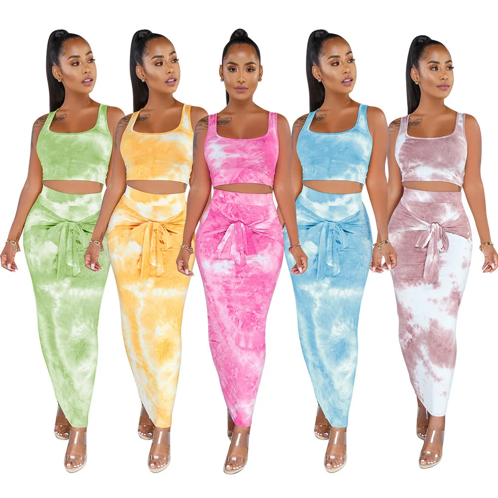 2021 Sexy womens casual dress Tie-Dye Tube Top Lace-Up Bodycon Skirt Sets Womens Clothing Two Pieces Set, Photo color
2021 Sexy womens casual dress Tie-Dye Tube Top Lace-Up Bodycon Skirt Sets Womens Clothing Two Pieces Set, Photo color