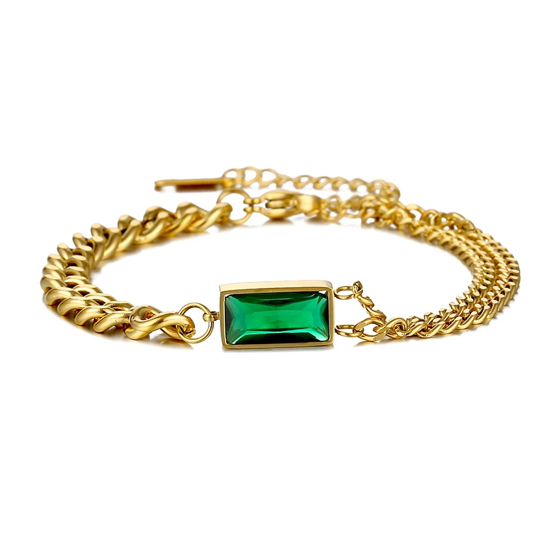 Fashion Jewelry Women 18K Gold Plated Stainless Steel Buban Chain Link Big Square Green Emerald Stone Chain Bracelet
Fashion Jewelry Women 18K Gold Plated Stainless Steel Buban Chain Link Big Square Green Emerald Stone Chain Bracelet