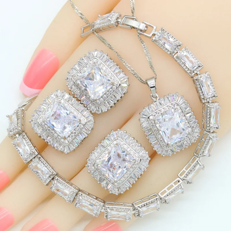 2021 New Geometric White Zirconia Silver Color Wedding Jewelry Sets For Women Necklace Pendant Bracelets Earrings Rings
2021 New Geometric White Zirconia Silver Color Wedding Jewelry Sets For Women Necklace Pendant Bracelets Earrings Rings
