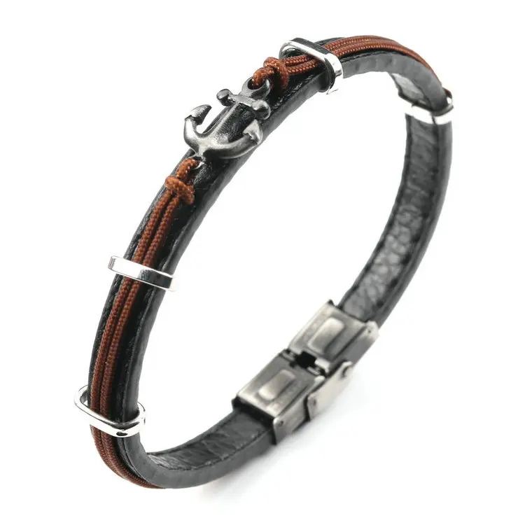 Antique Black Plated Stainless Steel Anchor Men's Bracelets Double Layers Brown Rope Genuine Leather Jewelry, Brown , black
Antique Black Plated Stainless Steel Anchor Men's Bracelets Double Layers Brown Rope Genuine Leather Jewelry, Brown , black