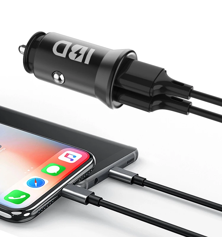 

IBD Newest Car Charger Dual Port 24W Multi Twin Port Aluminum Car Charger 4.8A Built In LED for Mobile