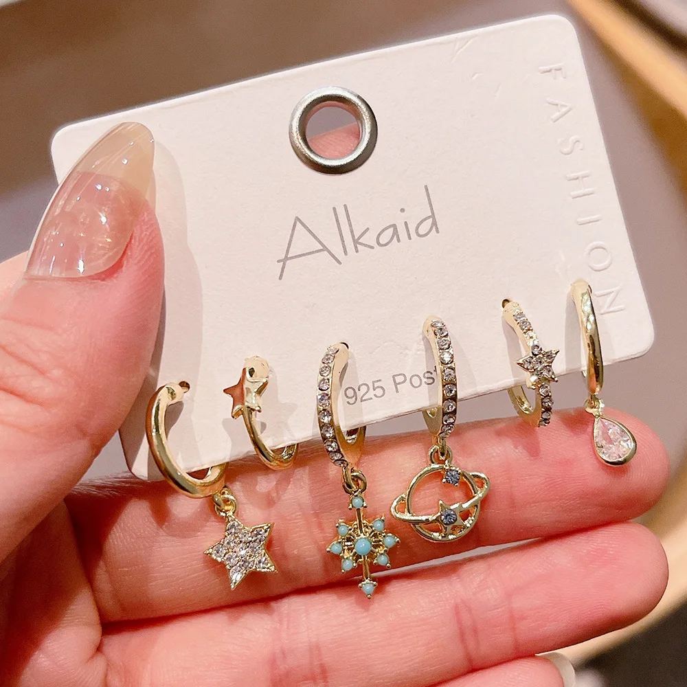 Factory Jewelry Pentacle Star Explosion Hollow Mars Pendant Zircon Water Drop C Shape Earrings Set, Picture 
Factory Jewelry Pentacle Star Explosion Hollow Mars Pendant Zircon Water Drop C Shape Earrings Set, Picture