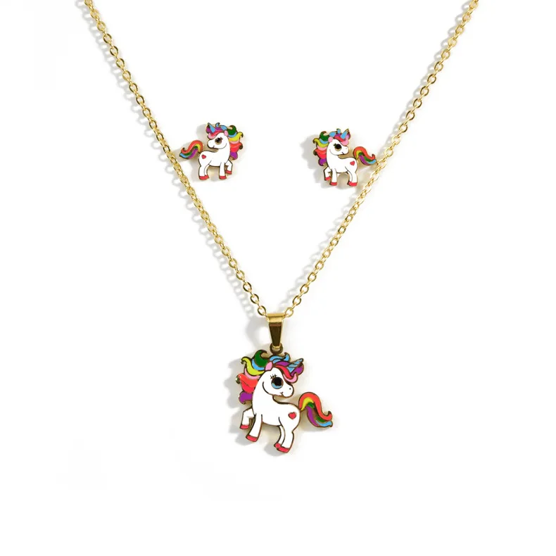 Cat/Unicorn/Deer Pendant Necklace Earrings Animal Shaped Oil Painting Children Gift Stainless Steel Jewelry Set 
Cat/Unicorn/Deer Pendant Necklace Earrings Animal Shaped Oil Painting Children Gift Stainless Steel Jewelry Set