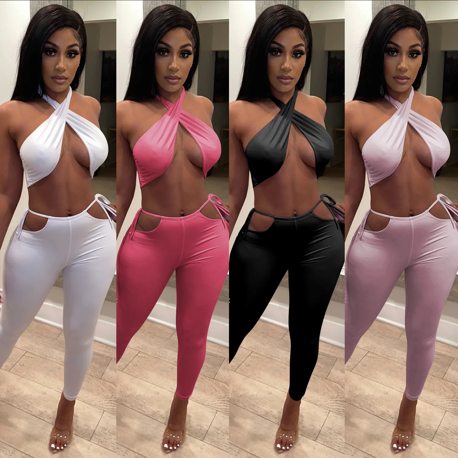 New Arrival Women's Clothing Sexy Solid Color Cross Top And Crotch Pants Two Suits Women
New Arrival Women's Clothing Sexy Solid Color Cross Top And Crotch Pants Two Suits Women