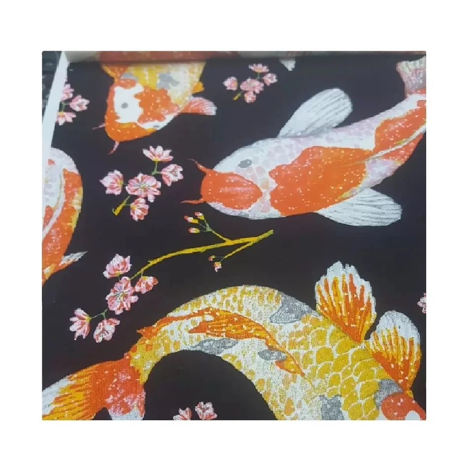 New Japanese Fabric Design Koi Fish Design Printed Cotton Fabric Special Woven for Home Textile from Manufacture in Thailand