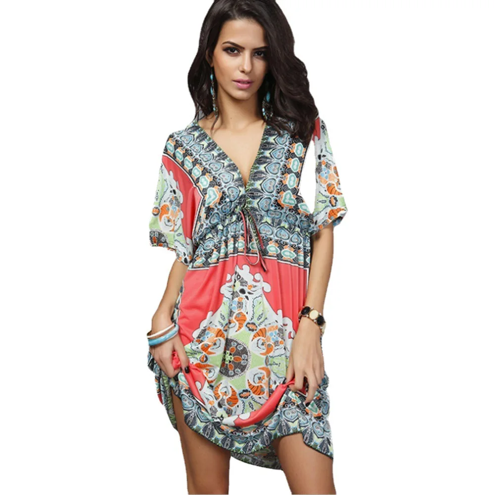 Custom Logo Hot Sale New Fashion Boho summer women dress sexy deep V print beach skirt robe ladies milk silk dress mini dress, Customized color
Custom Logo Hot Sale New Fashion Boho summer women dress sexy deep V print beach skirt robe ladies milk silk dress mini dress, Customized color