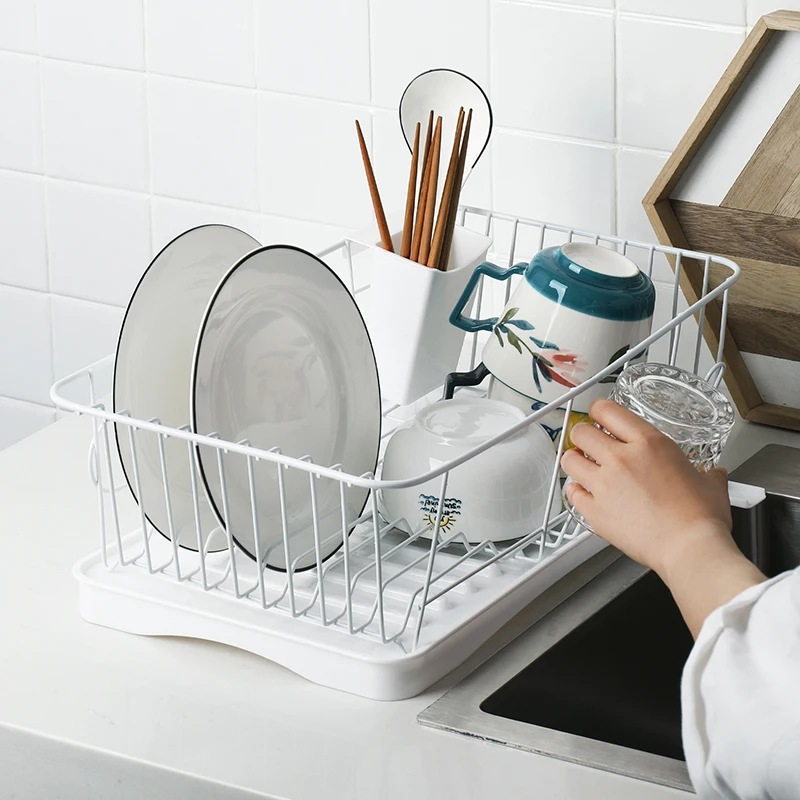 Small Dish Rack with Tray Utensils Holder Dish Drainer for Kitchen Countertop, White
Small Dish Rack with Tray Utensils Holder Dish Drainer for Kitchen Countertop, White