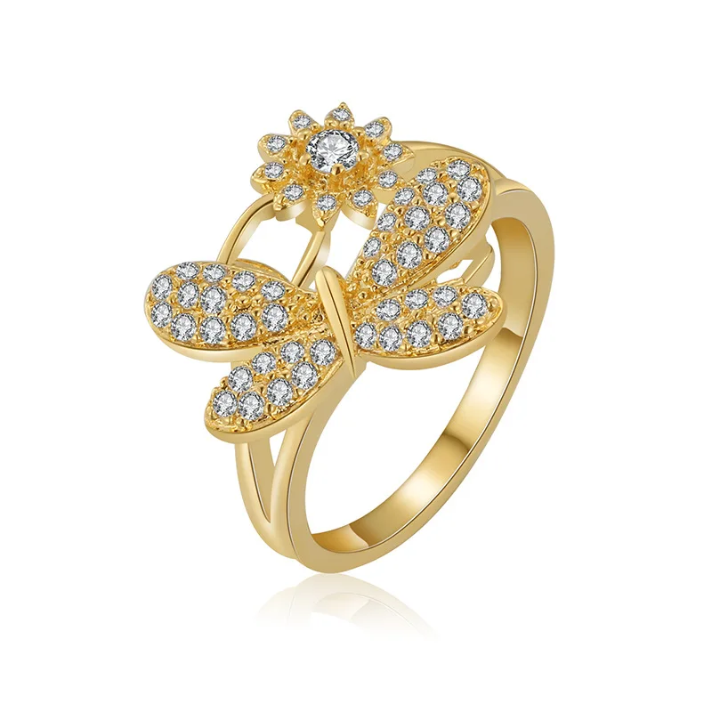 Luxury 18K Gold Plated Bling CZ Cubic Zirconia Butterfly Rings Shiny Iced Out Flower Butterfly Ring For Women
Luxury 18K Gold Plated Bling CZ Cubic Zirconia Butterfly Rings Shiny Iced Out Flower Butterfly Ring For Women