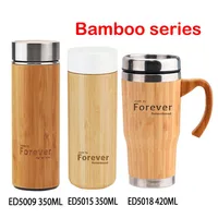 

Natural Bamboo 18/8 Stainless Steel water bottle bamboo tumbler with insulated water bottle with tea strainer and li