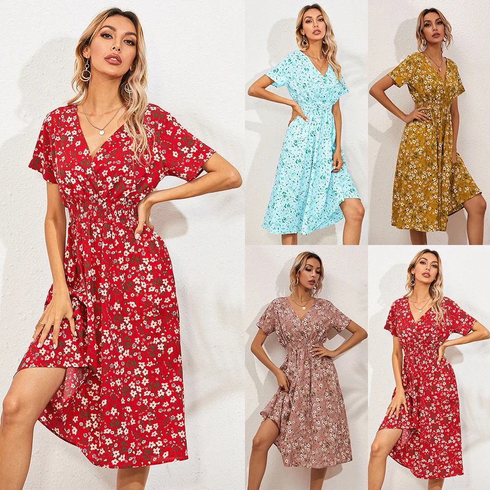 2021 Hot sale Fashion V-neck long women clothes maxi print short sleeve casual chiffon dress, Picture color
2021 Hot sale Fashion V-neck long women clothes maxi print short sleeve casual chiffon dress, Picture color
