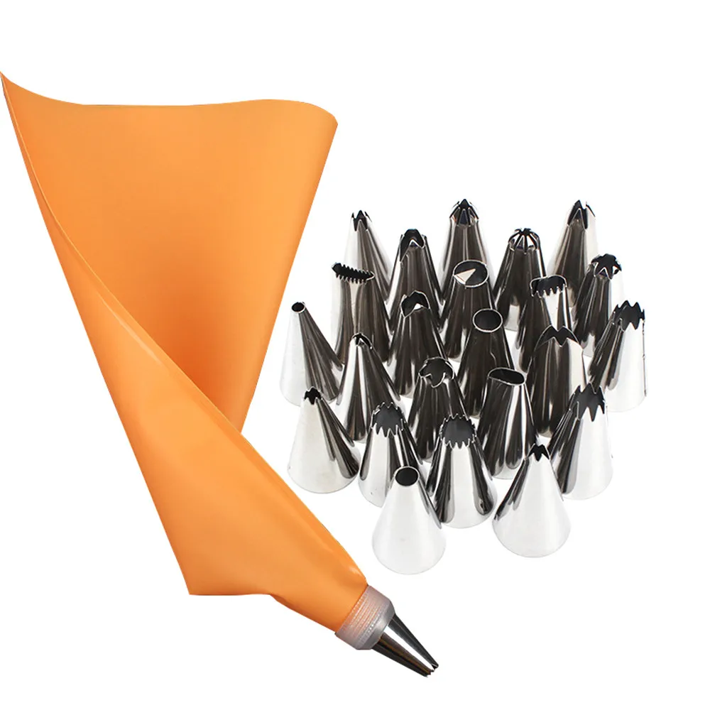 26pcs/set Reusable Silicone Icing Cream Pastry Bag Diy Stainless Steel Icing Piping Nozzle Tip Set Baking Cake Decor Tools, Blue/pink/orange/white/green
26pcs/set Reusable Silicone Icing Cream Pastry Bag Diy Stainless Steel Icing Piping Nozzle Tip Set Baking Cake Decor Tools, Blue/pink/orange/white/green
