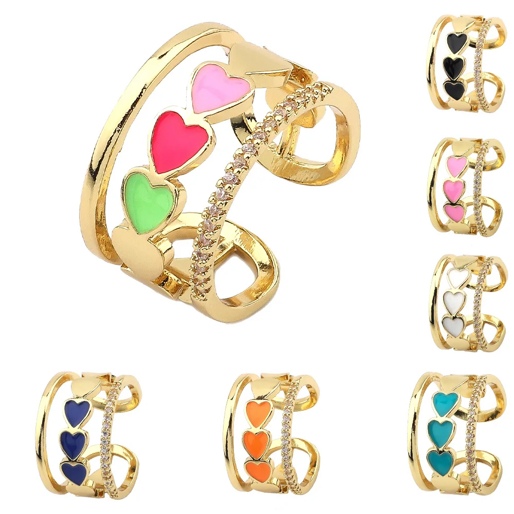 Personality Multi Color Enamel Love Heart Band Finger Ring Adjustable Round Double Circles Heart Open Finger Ring
Personality Multi Color Enamel Love Heart Band Finger Ring Adjustable Round Double Circles Heart Open Finger Ring