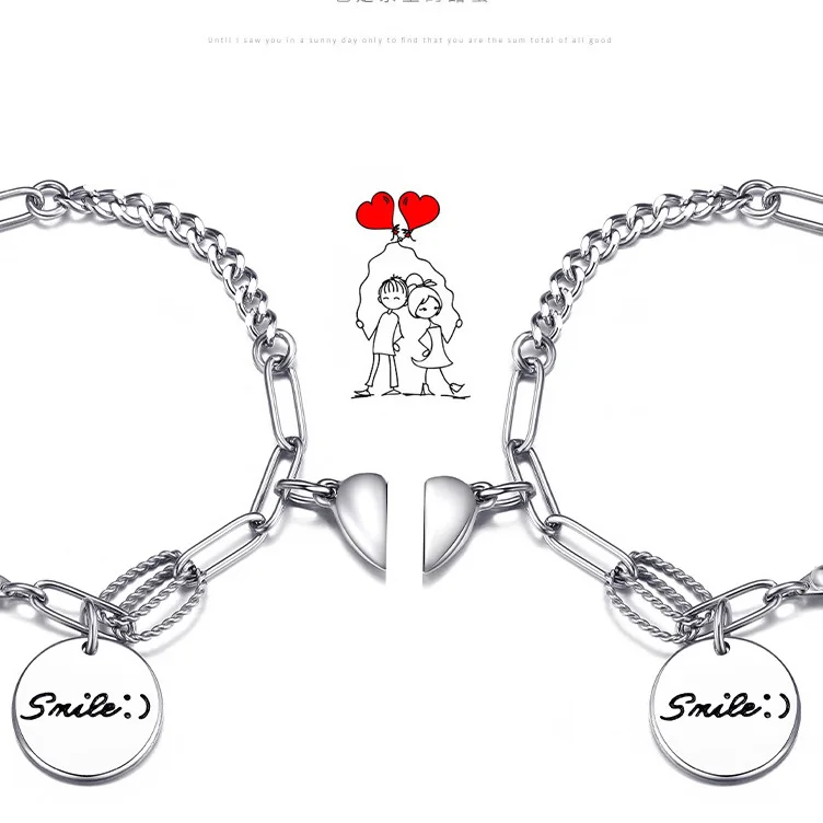 Stainless Steel Chain Heart Shape SmilePendant Bracelet For Lover Valentine's Day Gift Couple 2pcs/set SB008, As the pictures
Stainless Steel Chain Heart Shape SmilePendant Bracelet For Lover Valentine's Day Gift Couple 2pcs/set SB008, As the pictures