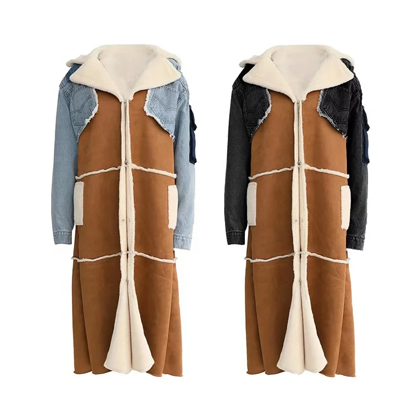 Long women's winter clothing 2021 thick warm denim jacket with fur patchwork denim jacket jacket, Picture shows
Long women's winter clothing 2021 thick warm denim jacket with fur patchwork denim jacket jacket, Picture shows