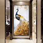 Printed Wall Art Framed Painting Modern Gold Peacock Canvas with Glod Frame