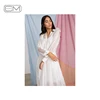 2020 Summer White V-neck Long Sleeve Ruffle Decoration Women Maxi Lace Dresses