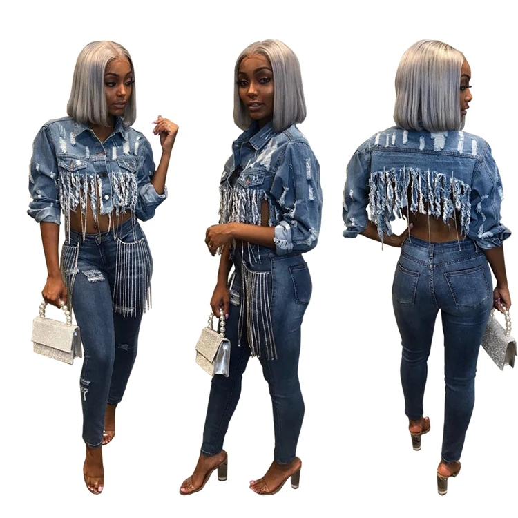 Women's Premium Short Jacket Ladies Long Sleeve Washed Distressed Fringe High Crop Denim Jacket, Blue
Women's Premium Short Jacket Ladies Long Sleeve Washed Distressed Fringe High Crop Denim Jacket, Blue