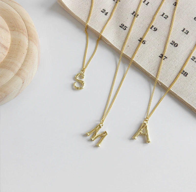 925 Sterling Silver A M S Alphabet Gold Plated Bamboo Letter Pendant Necklace 
925 Sterling Silver A M S Alphabet Gold Plated Bamboo Letter Pendant Necklace