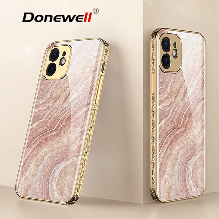 

2021 New Design Glass Plating Geometric Marble Phone Case For iPhone 12 Shockproof mobile phone cover