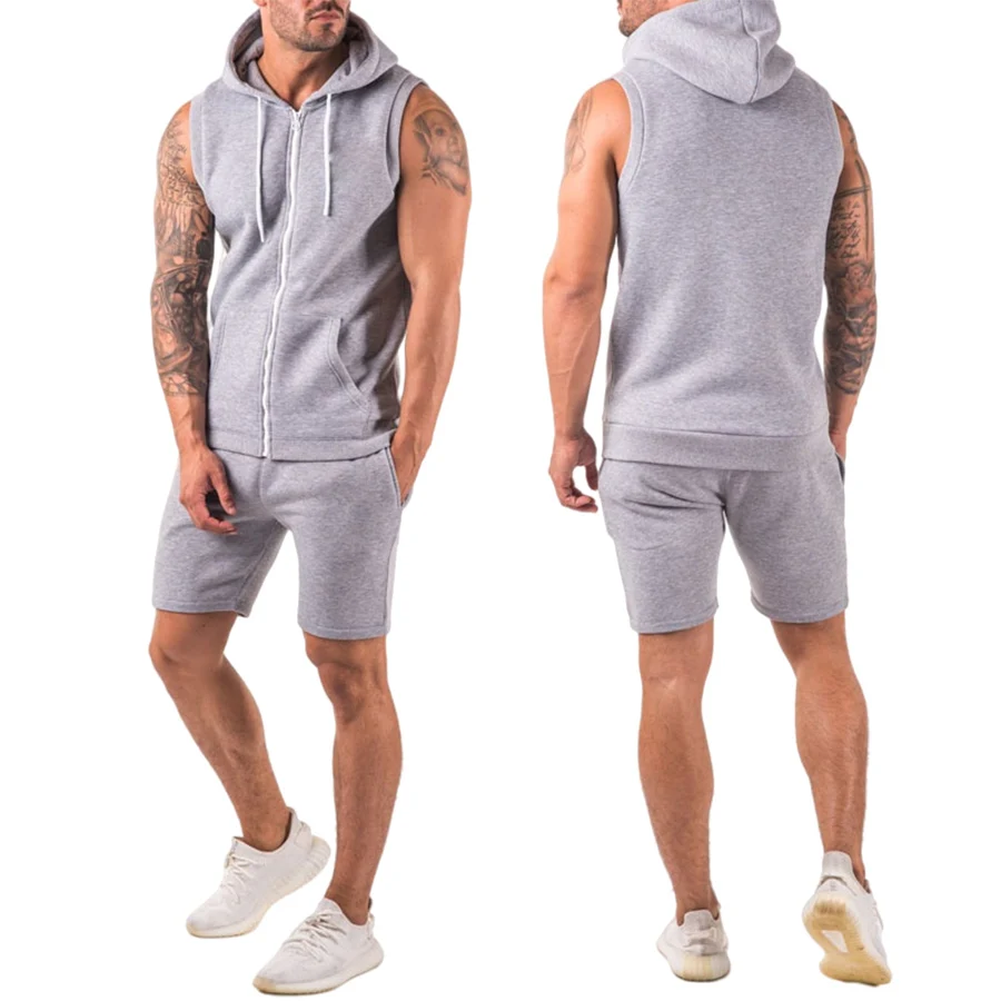 Custom slim fit men sleeveless wholesale 2 piece zip up hoodie track suit tracksuit men zipper hooded sweatsuit, Gray
Custom slim fit men sleeveless wholesale 2 piece zip up hoodie track suit tracksuit men zipper hooded sweatsuit, Gray
