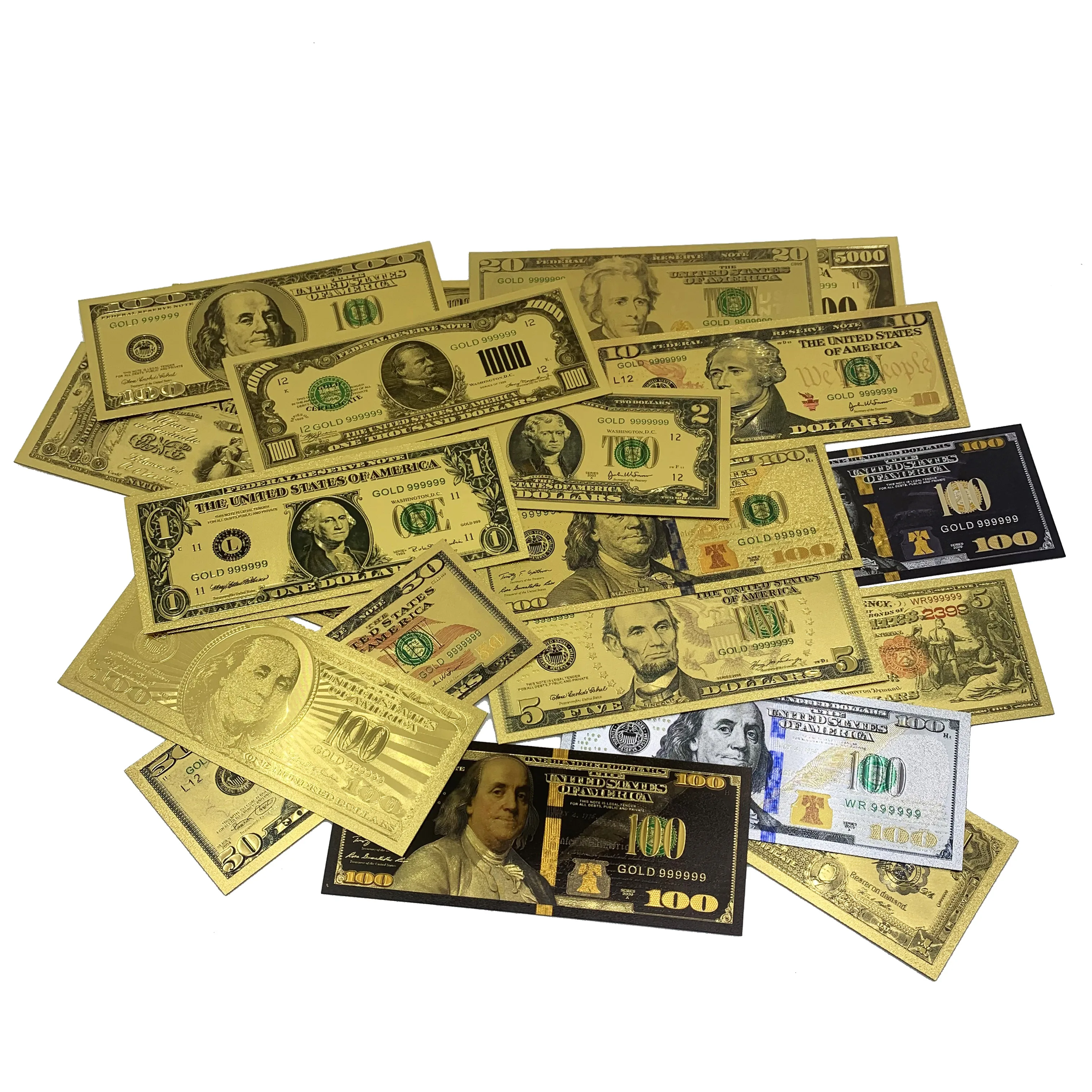 

Many Design USD 1 2 5 10 20 50 100 1000 5000 Billion Million US Dollar 24K Gold Silver Foil banknote American souvenir bills