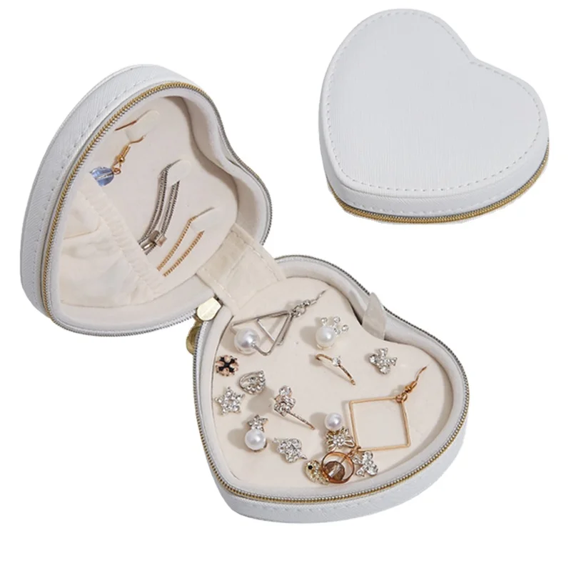 High grade heart-shaped jewelry box jewelry storage box earrings bracelet storage box jewelry bag, White, orange pink, dark blue