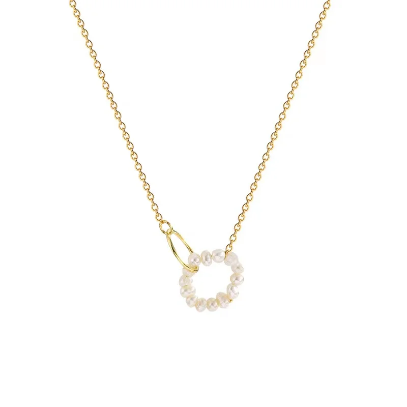 New geometric pearl ring titanium steel ladies necklace. Irregular design fairy clavicle chain 
New geometric pearl ring titanium steel ladies necklace. Irregular design fairy clavicle chain