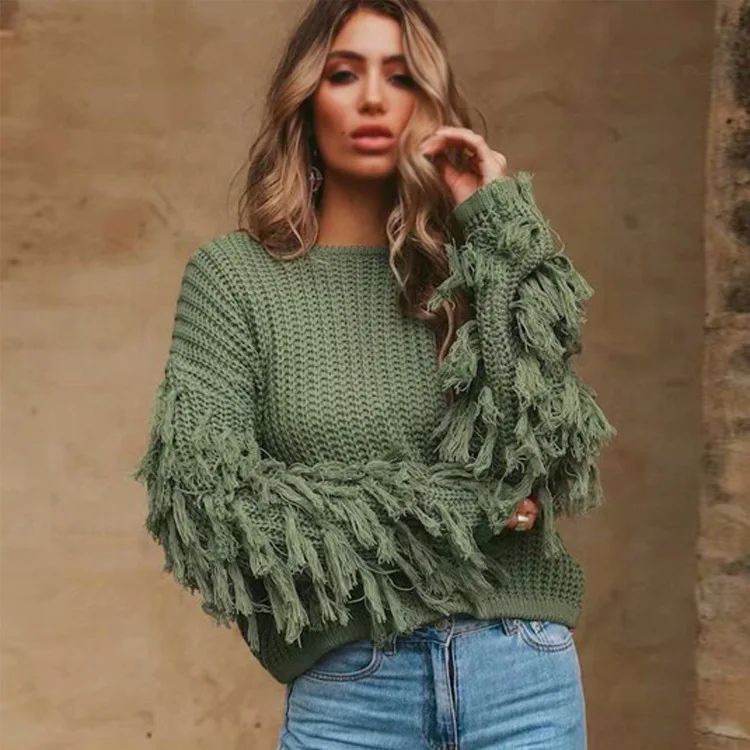 2020 New Fashion Fringe Women's Long Sleeve Pure Color Pullover Casual Autumn Pullover
2020 New Fashion Fringe Women's Long Sleeve Pure Color Pullover Casual Autumn Pullover