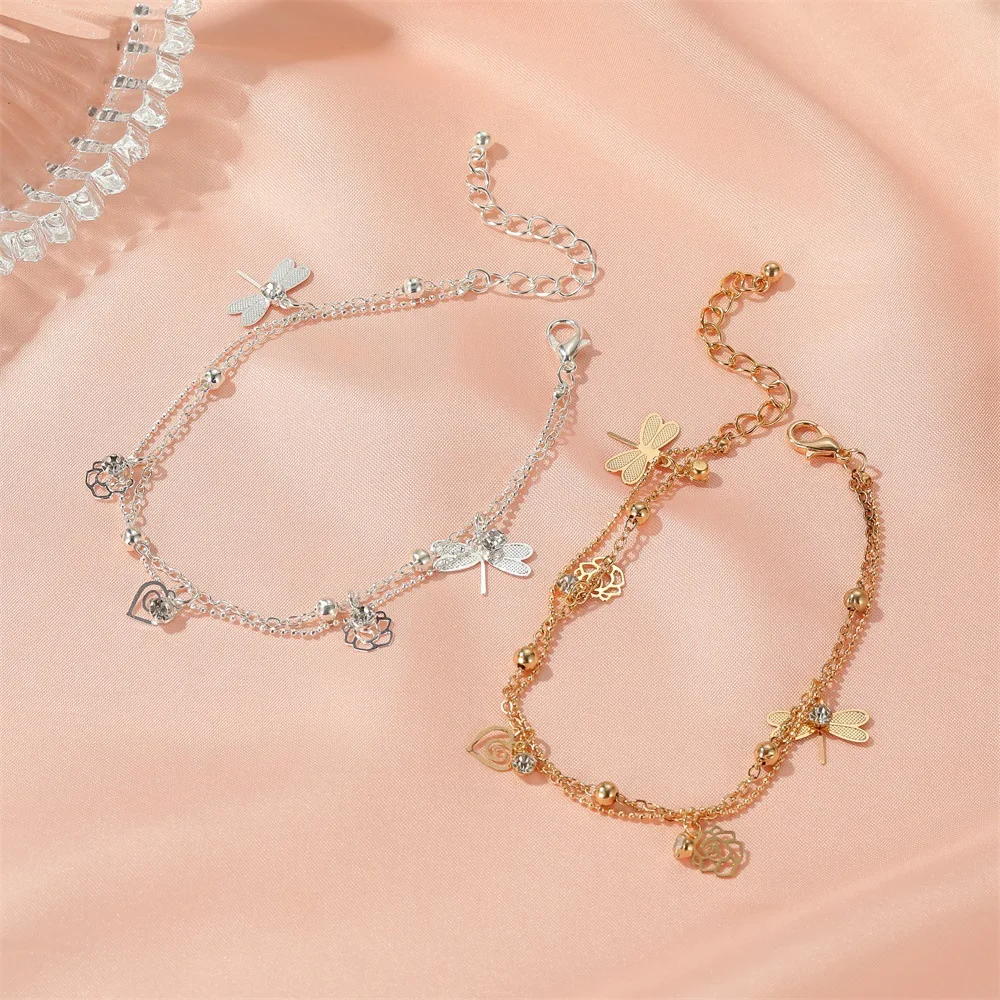 Exquisite Boho Style Double Layer Anklets Cute Hollow Rose Flowers Dragonfly Round Bead Bijoux For Women Birthday Gift
Exquisite Boho Style Double Layer Anklets Cute Hollow Rose Flowers Dragonfly Round Bead Bijoux For Women Birthday Gift