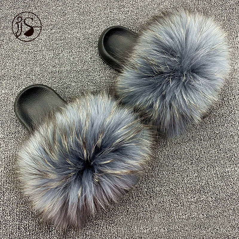 2021 High-end genuine women slippers colorful raccoon fur slides footwear women slippers long furry fur slippers, Picture
2021 High-end genuine women slippers colorful raccoon fur slides footwear women slippers long furry fur slippers, Picture