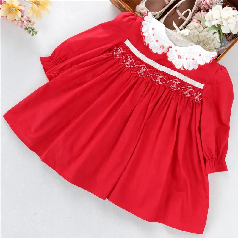 C75085 red christmas red smocked baby dresses for girl long sleeve ruffles hand made embroidery kids clothes wholesale
C75085 red christmas red smocked baby dresses for girl long sleeve ruffles hand made embroidery kids clothes wholesale