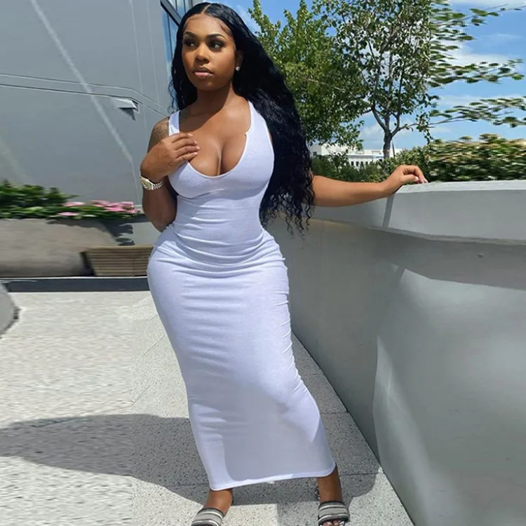 Women Clothes Summer 2021 New Arrivals Casual White Plain Fitness U Neck Maxi Dress Sleeveless Woman Bodycon Long Sun Dresses, White,black
Women Clothes Summer 2021 New Arrivals Casual White Plain Fitness U Neck Maxi Dress Sleeveless Woman Bodycon Long Sun Dresses, White,black