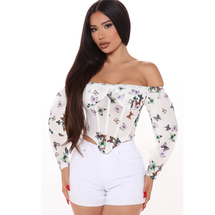 Mesh Butterfly Blouses Women Sexy Off Shoulder Boning Corset Tops Summer Print Long Sleeve Push Up Padded Bustier Blusa
Mesh Butterfly Blouses Women Sexy Off Shoulder Boning Corset Tops Summer Print Long Sleeve Push Up Padded Bustier Blusa