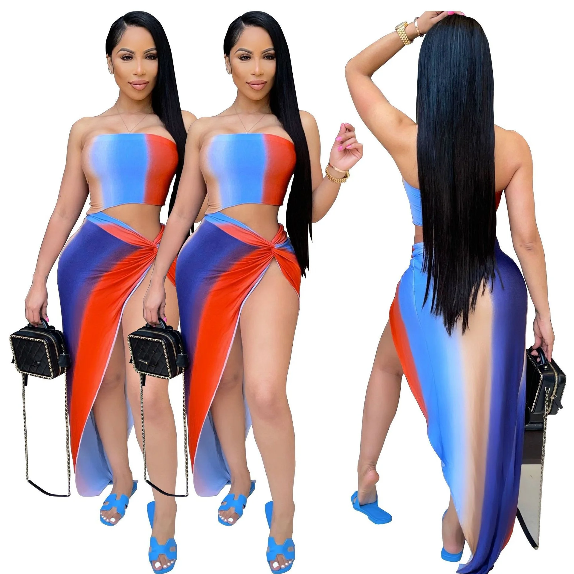 B64243A Summer 2021 European and American women's mixed color printed dress two sets, As picture
B64243A Summer 2021 European and American women's mixed color printed dress two sets, As picture
