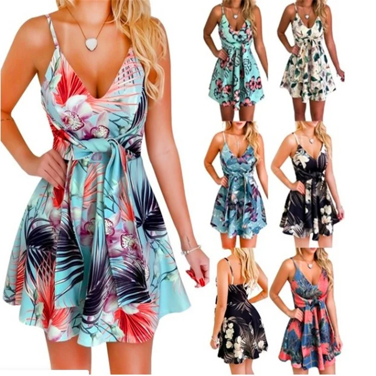 Womens Beach Dresses Sleeveless Ladies Ruffles Bandage Floral Print Camis Party Mini Summer Dress, As picture
Womens Beach Dresses Sleeveless Ladies Ruffles Bandage Floral Print Camis Party Mini Summer Dress, As picture