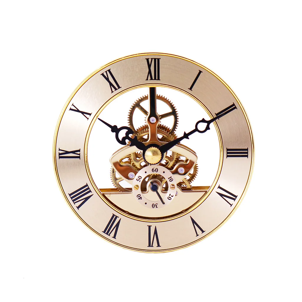 

HOT European Oversized Mechanical Clocks 86mm Metal Roman Numerals vintage Antique DIY Round Metal Gear Wall Skeleton Clock, Gold silver