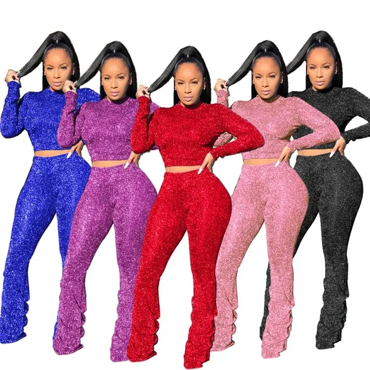 2020 Sexy Ladies 2 Pcs Outfits Long Sleeve Crop Top Stacked Pants Solid Autumn Skinny Women Two Piece Set
2020 Sexy Ladies 2 Pcs Outfits Long Sleeve Crop Top Stacked Pants Solid Autumn Skinny Women Two Piece Set