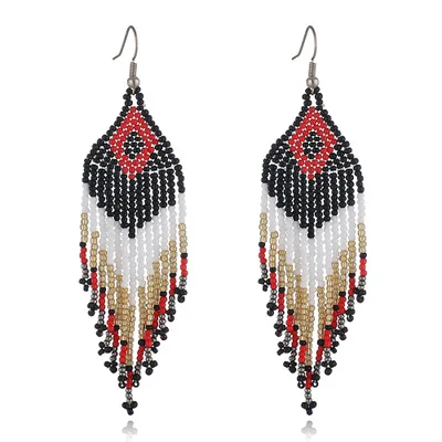 2021 hot sale rice bead earrings ethnic style handmade huggie hoop jewelry bohemian tassel earrings, As pic
2021 hot sale rice bead earrings ethnic style handmade huggie hoop jewelry bohemian tassel earrings, As pic