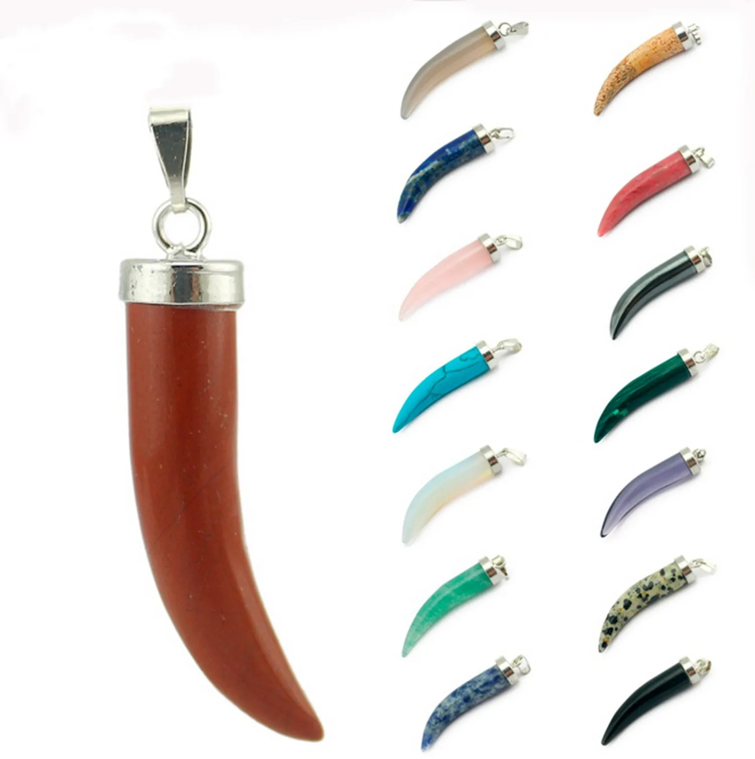 

Natural Gemstone Pepper Pendant for DIY Jewelry Making Necklace Accessories Protection Tooth Amulet Cornicello Italian Horn, Picture