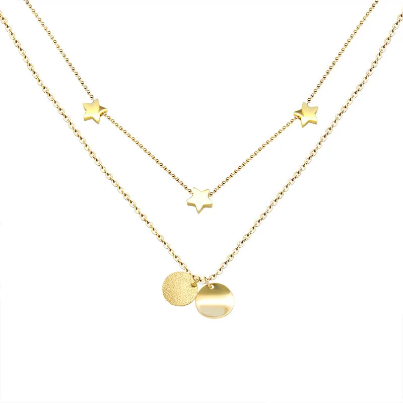 18K Gold Plated Stainless Steel Personalized Gift Double Two Layers Star Charms Round Pendant Necklace Jewelry For Lady
18K Gold Plated Stainless Steel Personalized Gift Double Two Layers Star Charms Round Pendant Necklace Jewelry For Lady