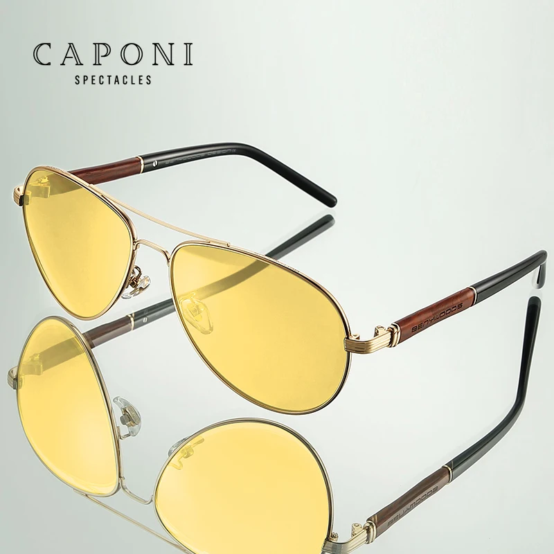 CAPONI Men Sun Glasses Polarized Photochromic Lens Day Night Vision Glasses For Driving Wooden Legs Alloy Frame Pilot Sunglasses, Gold / silver
CAPONI Men Sun Glasses Polarized Photochromic Lens Day Night Vision Glasses For Driving Wooden Legs Alloy Frame Pilot Sunglasses, Gold / silver