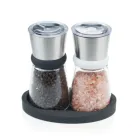 stainless steel cap with silicon brad glass jar plastic rack 2 in 1 good ceramic grinding pepper and salt grinder set
