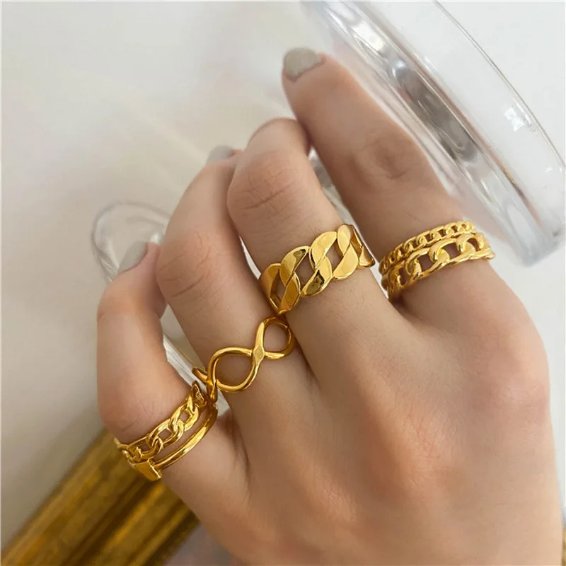 Punk 18K Real Gold Plated Curb Chain Ring Hollow Link Chain Opening Finger Ring Jewelry for Cool Boys Girls
Punk 18K Real Gold Plated Curb Chain Ring Hollow Link Chain Opening Finger Ring Jewelry for Cool Boys Girls